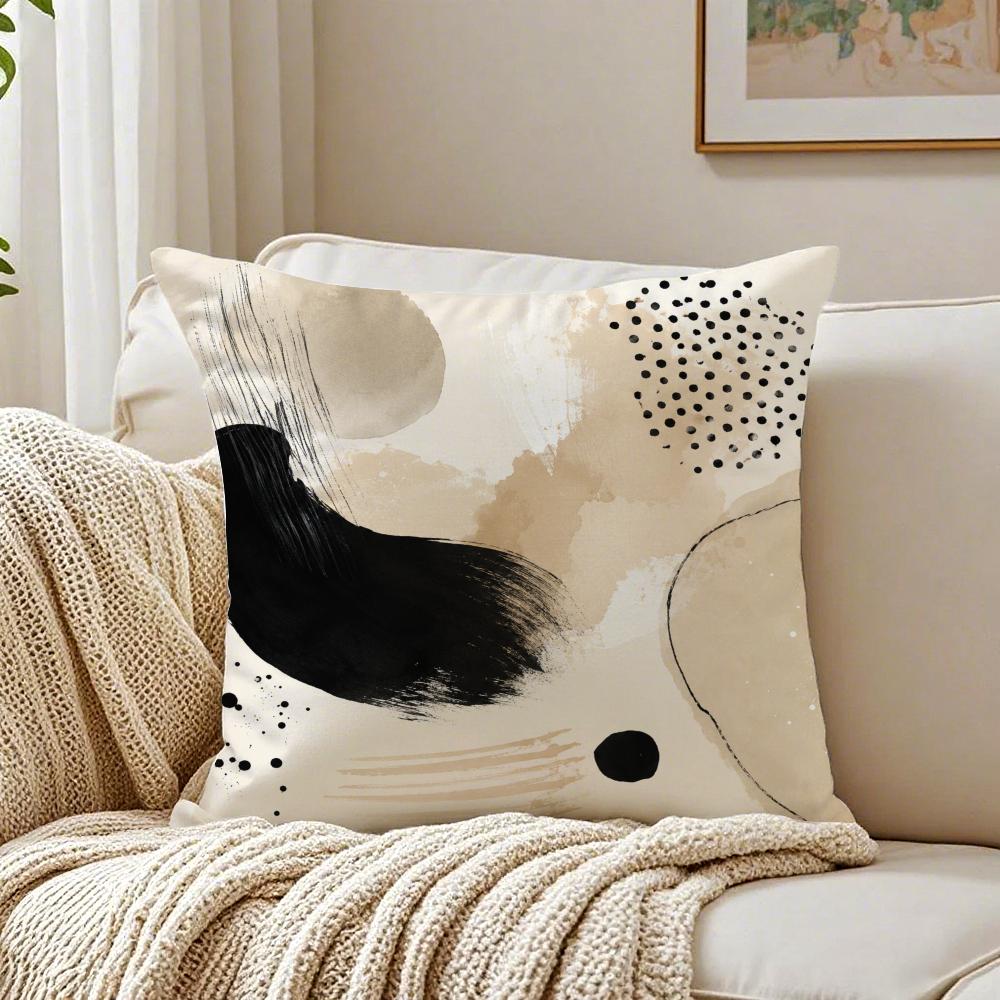 Contemporary Japandi Black Beige Pillow Case Breathable Organic Short Plush Cushion Covers WrinkleResistant Soft Durable