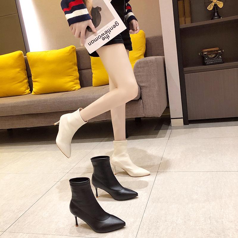 Temperament short tube thin heel elastic thin boots simple women's boots versatile high heel short boots women's autumn new pointed head