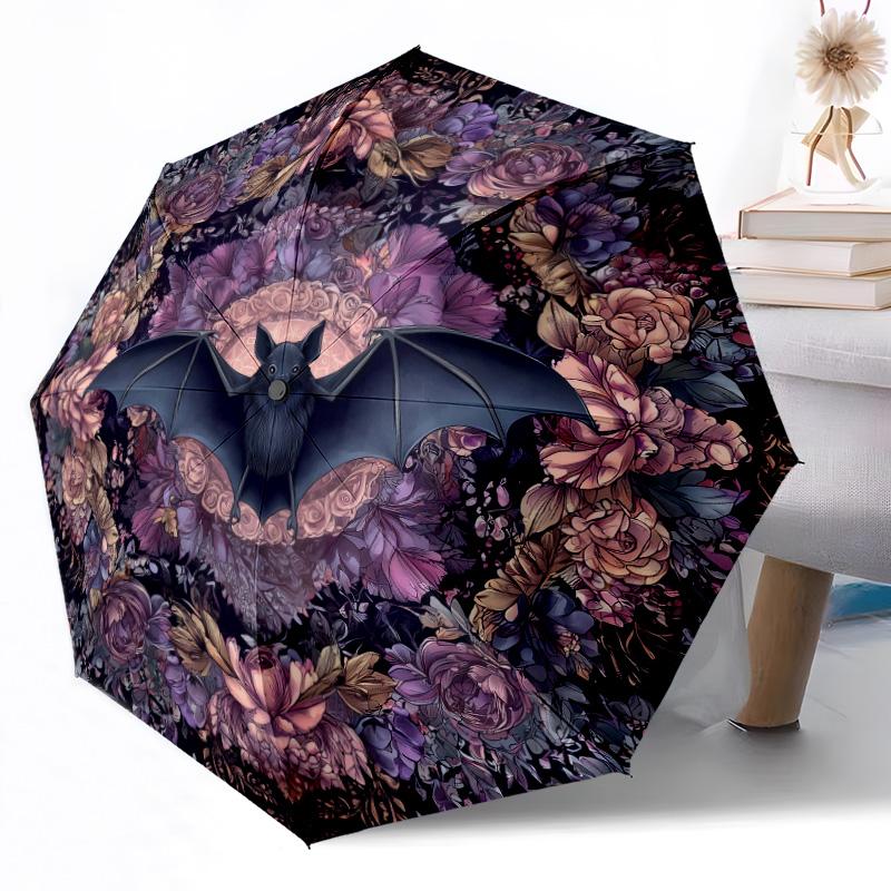 Purple Bat Artwork Automatic Umbrella Compact 8-Rib Design Lightweight All-Season Travel Outdoor Accessory Perfect Gift for Women Men