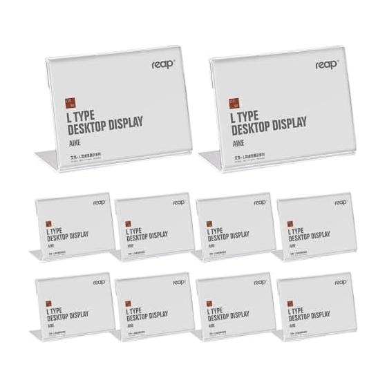 10pcs L-Shaped Clear Acrylic Price Card Holder Stands for Retail Display, Horizontal Orientation, 83x55mm