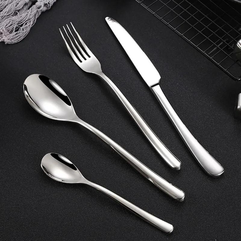 Stainless Steel Silver Western Cutlery Set - Knife, Fork, and Spoon - Thickened Kitchen Utensils