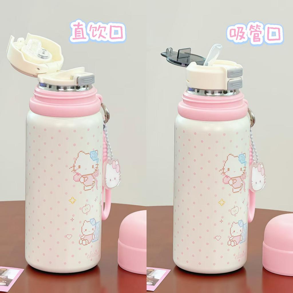 Cute Student High Value Niche Stainless Steel with Straw Thermos Cup Ins Wind Large Capacity Cartoon Girl Water Cup
