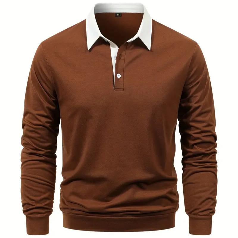 Fashion Contrast Color Lapel Polo Shirts Men Casual Long Sleeve Button-up Pullover Tops Mens Spring  Autumn Trendy Patchwork Polos Shirts