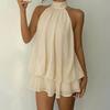 Mini Abito da Donna Scollo all'Americana Senza Maniche Slim Monocolore Dolce Vacanza Stratificato Chiffon Festa Abito da Sole
