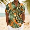 Men's Tropical Monstera & Palm Leaf Print Short Sleeve Shirt, Spring Summer Vintage Hawaiian Vacation