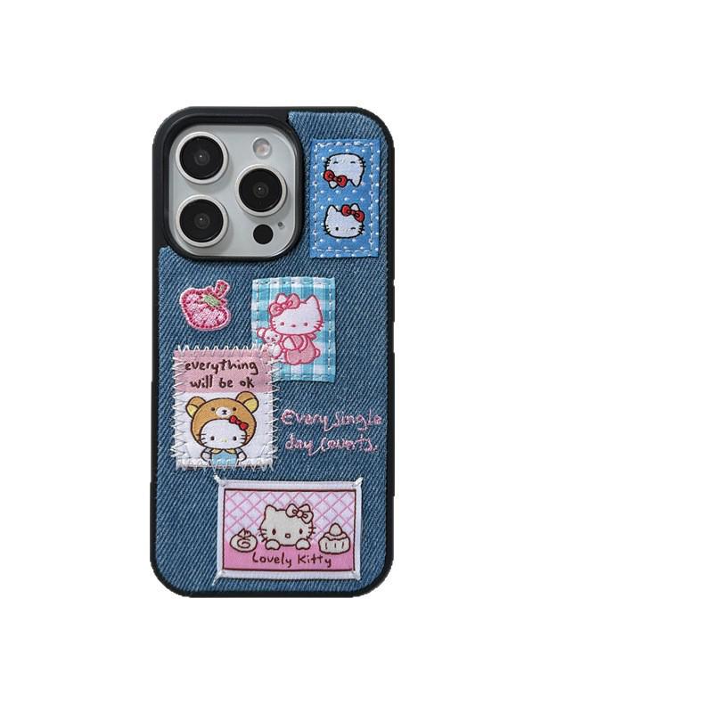 Korean Denim Cat Embroidery Phone Case for iPhone 17/16 Pro Max/15/14