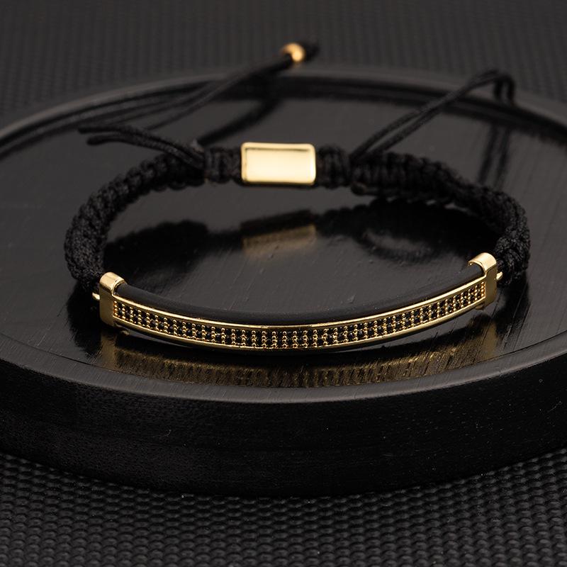 Men's Adjustable Braided Hip Hop Bracelet with Retro Copper Crown, Pineapple Beads, and Vacuum-Plated Titanium Steel.