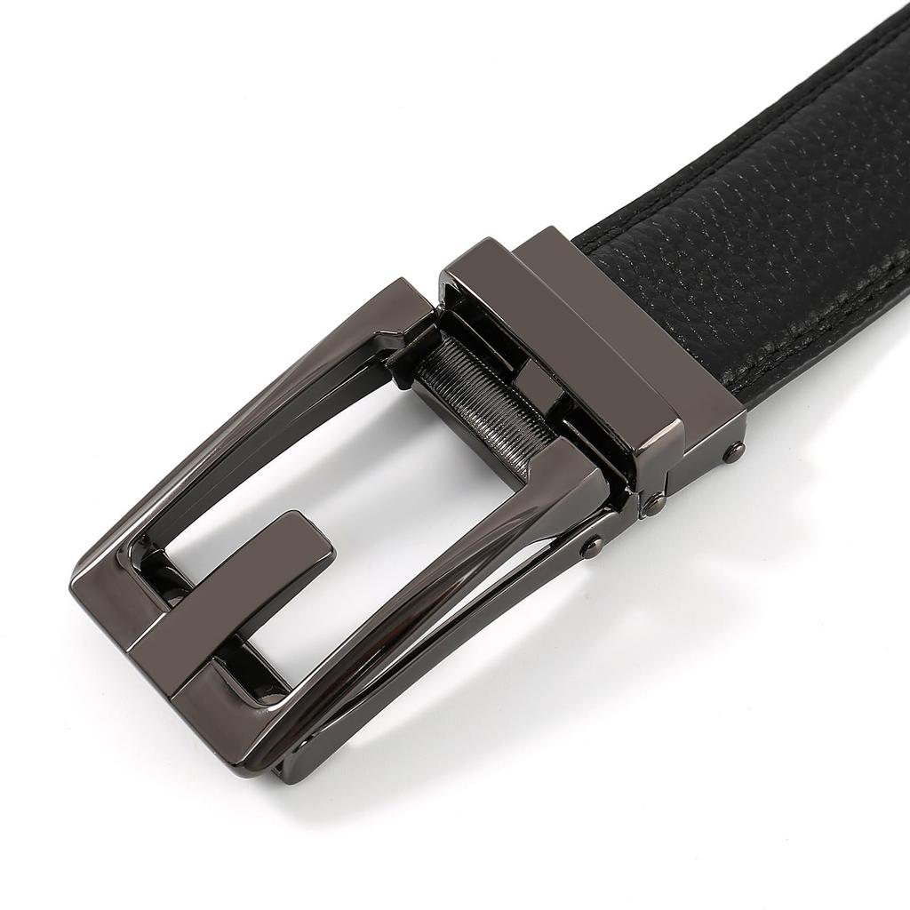 AHHEEK Stepless Genuine No for and Casual Wear 120cm Total for Waist Sizes Men's Belt, Auto-Lock Buckle, Adjustment, Leather, Holes, Business, Suits,