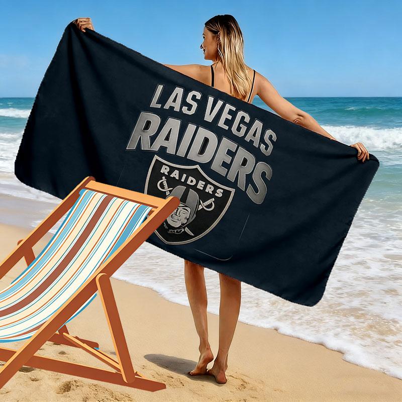 Ręcznik plażowy z nadrukiem Las Vegas Raiders, Duży miękki szybkoschnący ręcznik na plażę, kemping, basen