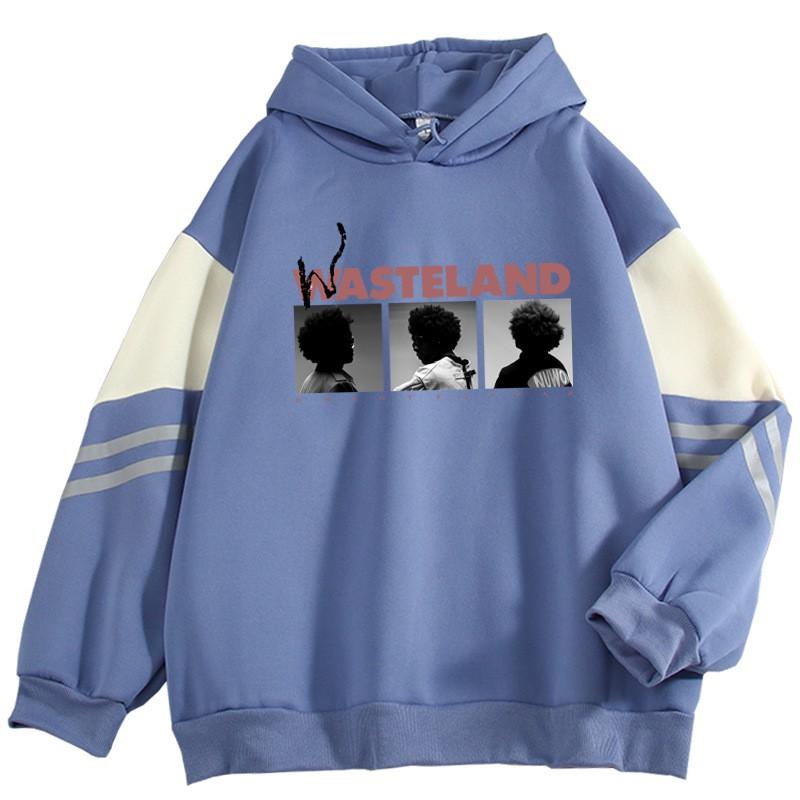 American Retro Color Block Hoodie Couple Loose WASTELAND Print Sweatshirt Streetwear Teens