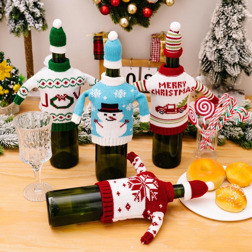 Christmas Knitted Wine Bottle Cover Creative Cartoon Sweater Snowman Red Wine Cover Holiday Gift