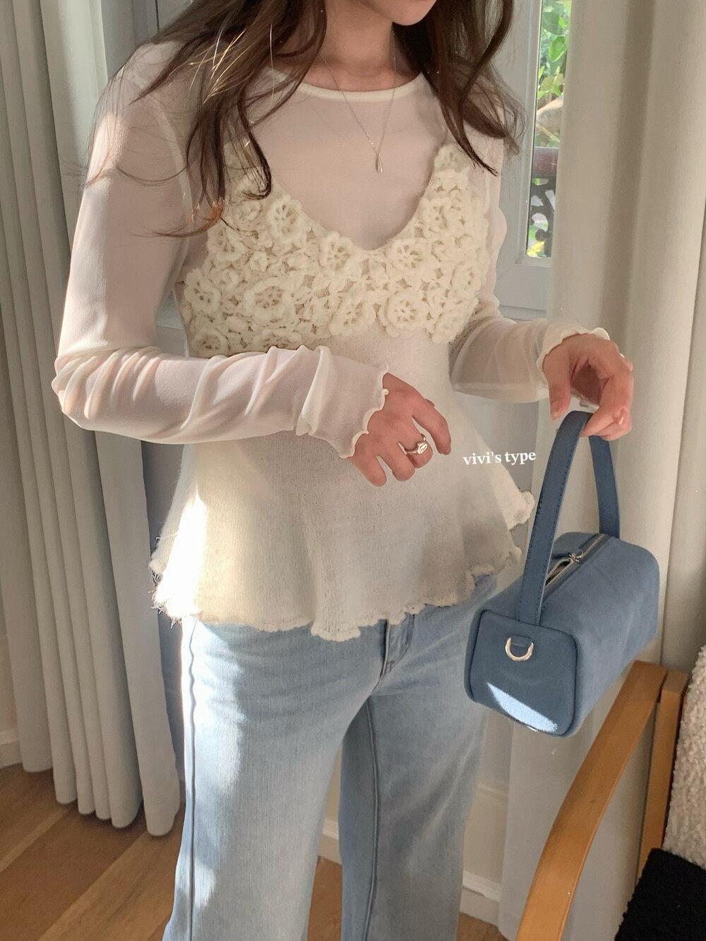 VIVIS French Floral V-neck Knit Tie-up Camisole - Women s Spring Layering Sleeveless Top One Size