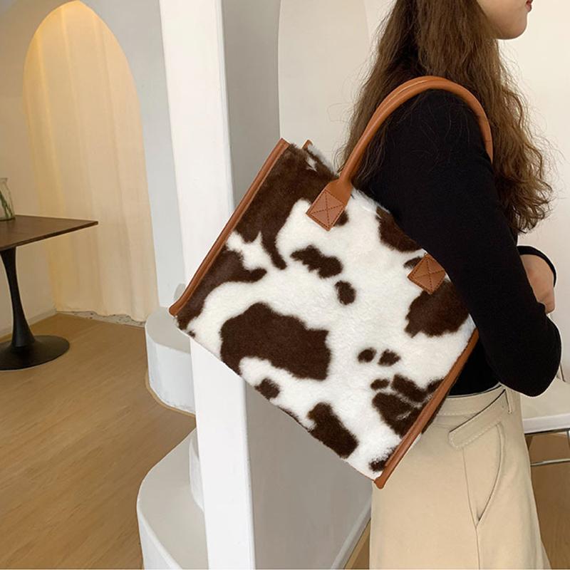 Yogodlns Borsa a tracolla in morbida peluche calda da donna invernale Borsa a tracolla in pelliccia sintetica con motivo leopardato alla moda Borsa di grande capacità