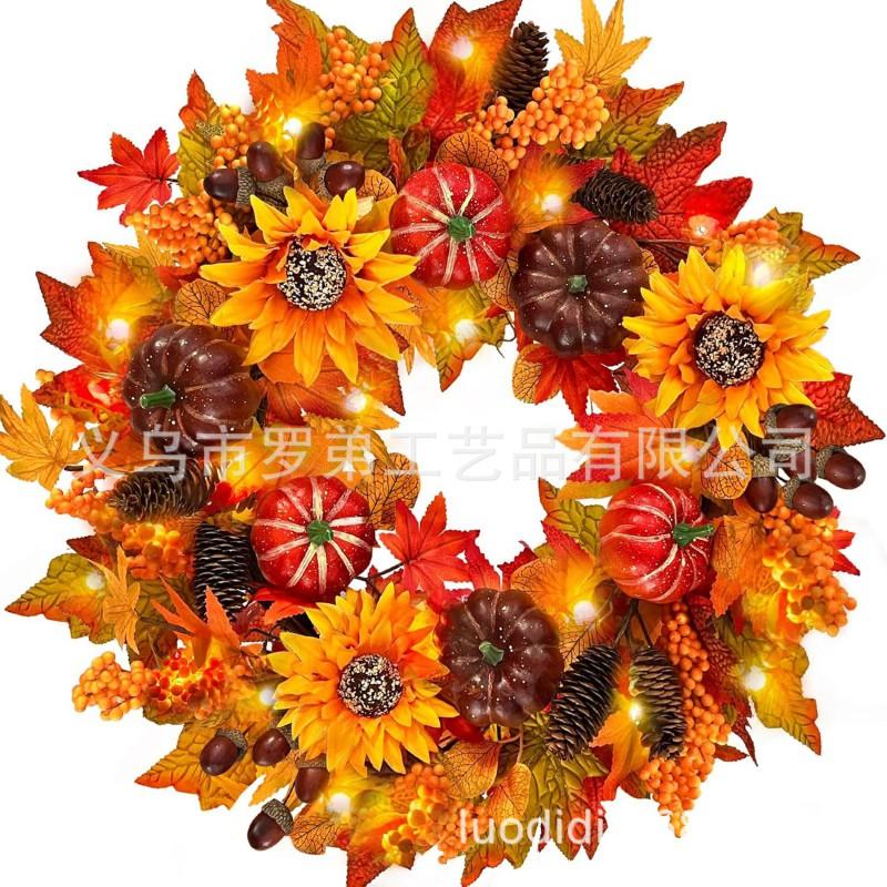Harvest Wreath With Pumpkins Berries Vine Circle Halloween Thanksgiving Door Decor