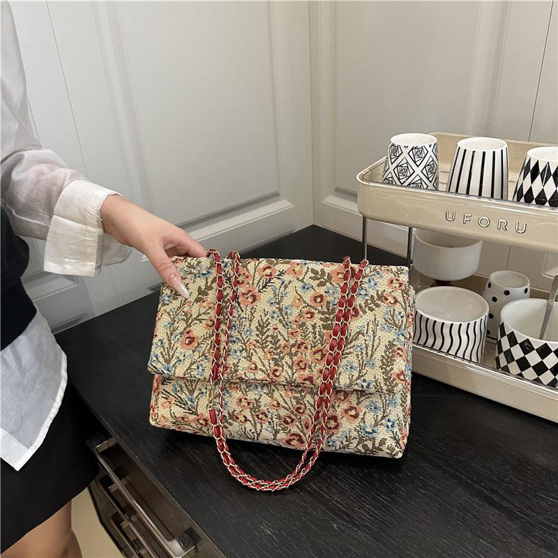 Envelope Bag Summer Flower Printing Cover Type Fashion Casual Shoulder Bag National Style Chain Handbag For Women KTY
