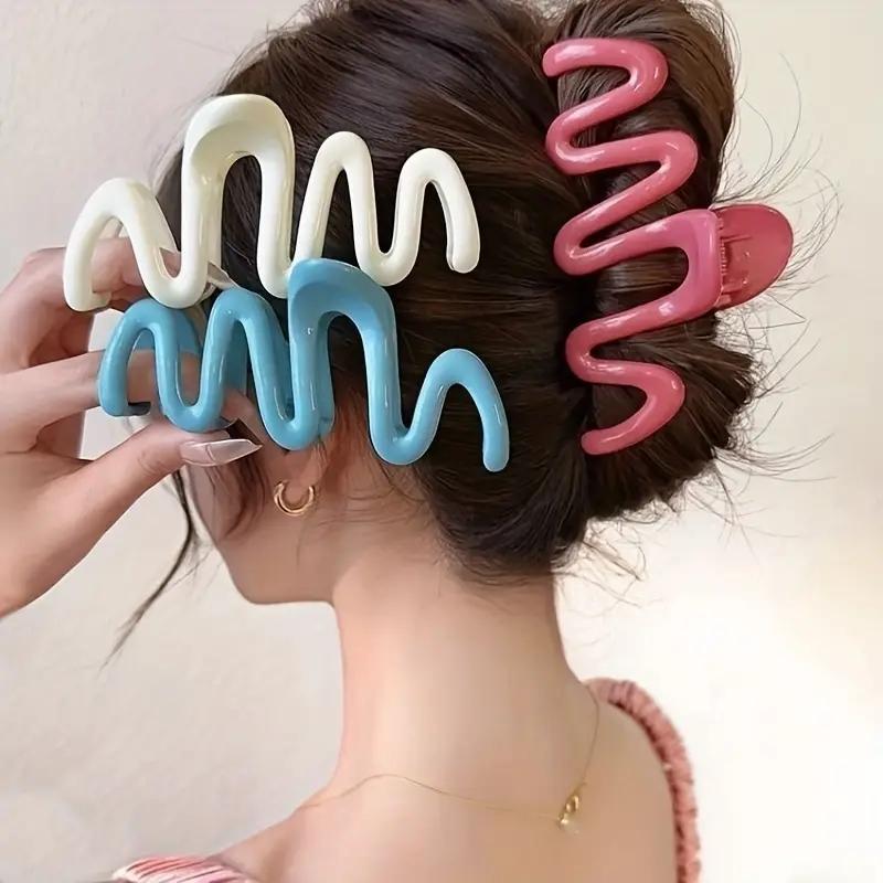 Wave Crab Claw Clips Women Korean Plastic Shark Hair Clips Geometri Høy Hestehale Barrette Hårnål Jente Hårtilbehør