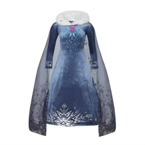 Girls Frozen Elsa Princess Autumn/Winter Wool Dress - Frozen 2 Performance Costume 130 cm