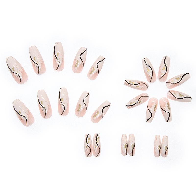 24pcs/set Long Ballerina Black Curve Glitter False Nails Qucik Nails Wearing Nail Stickers
