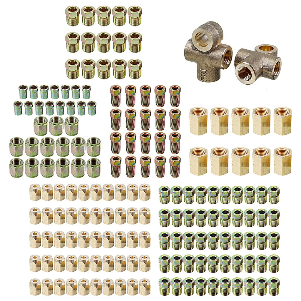 162pcs Car Brake Pipe Fittings Male Female Connector 3/8" 7/16" 24 TPI