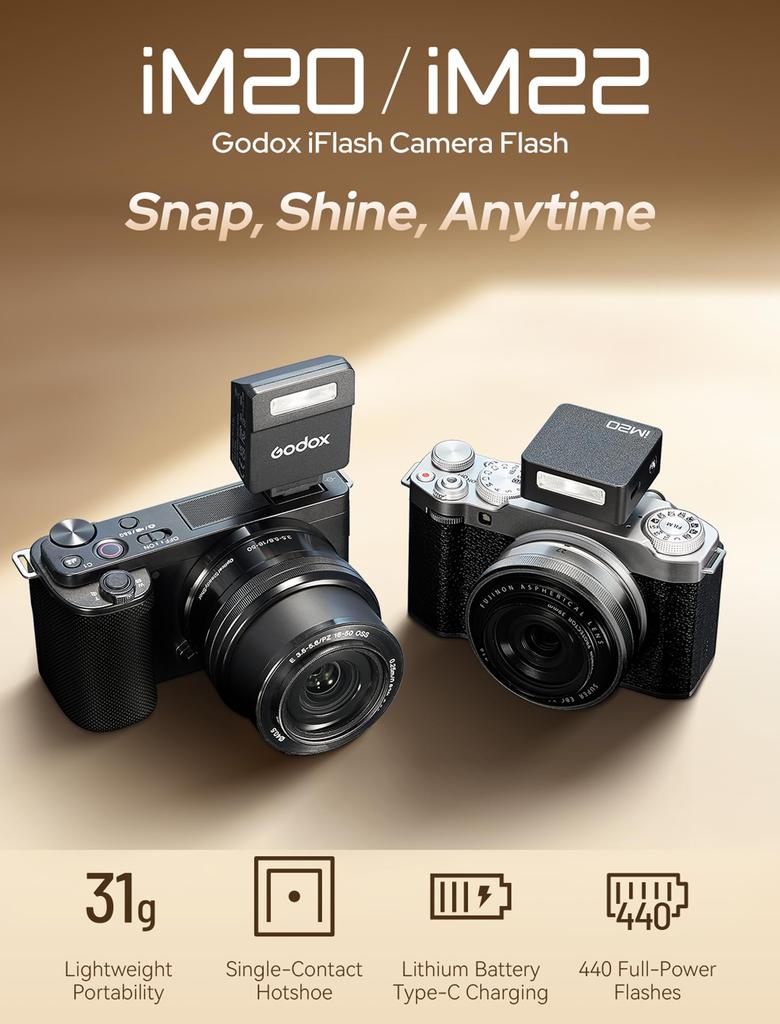 Authorized Godox iM20 Camera Mini Flash 440 Full Power Single Contact Hot Lithium Battery for Cameras [Godox Dealer] Flash, Speedlite, Flash, Shoe,