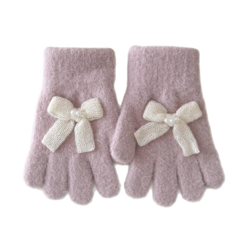 Bow Children's Gloves Sweet Koran Knit Winter Gloves for Girls Warm Cold-Proof Mittens with Fashion Design Cute Kids Wear