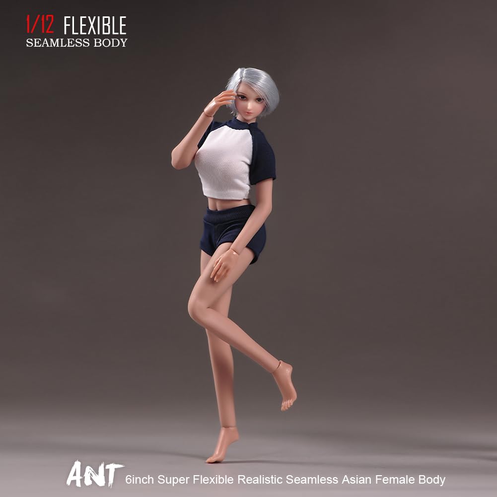 Scale Female 22 Joints Seamless Female Body Micro Beauty Action Detachable Legs Suitable for Hobby Collection 1/12 Body, 6.inch Ultra-flexible