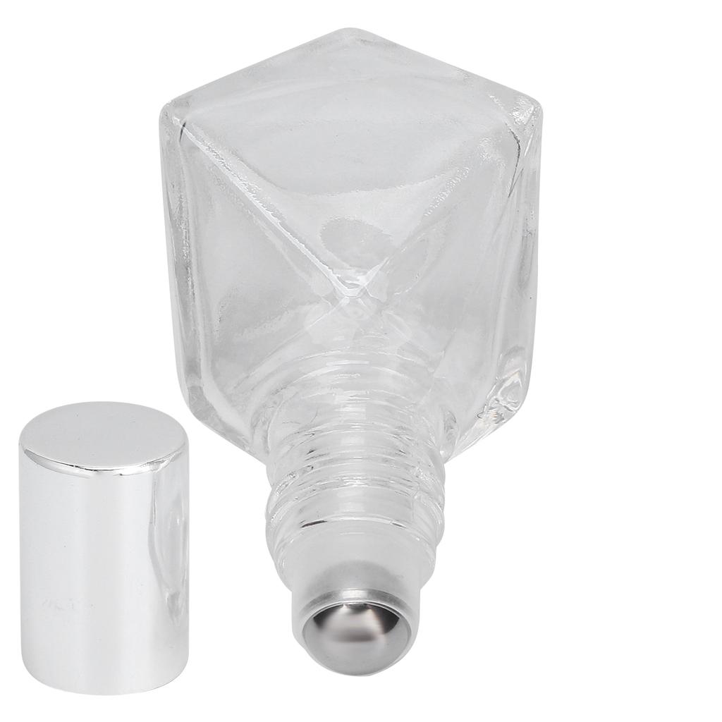 Roll On Refillable Perfume Bottle Empty Glass Aromatherapy Essential Oil Roller Bottles 8ml(Silver Cover Steel Beads )