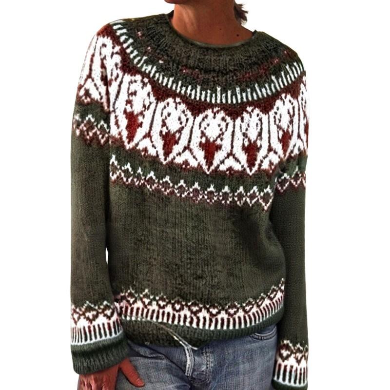 Womens Round Neck Colorblock Loose Knit Sweater Street Style Casual Pullover With Geometric