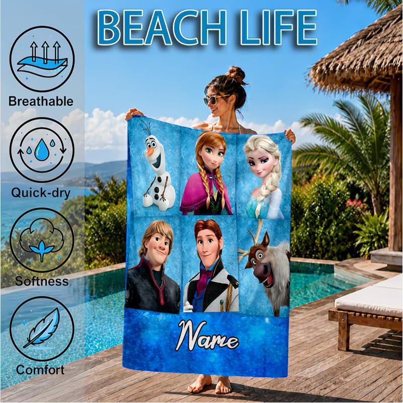 Custom Name The Snow Queen Microfiber Beach Towel, Quick-Dry, for Summer Travel, Beach Essential, Picnic Essentials, Swimming Pool