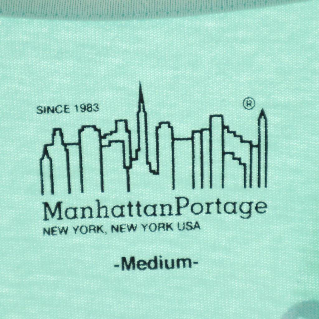 Manhattan Portage Back English Print Short Sleeve T-shirt M Mint Green Men's Used