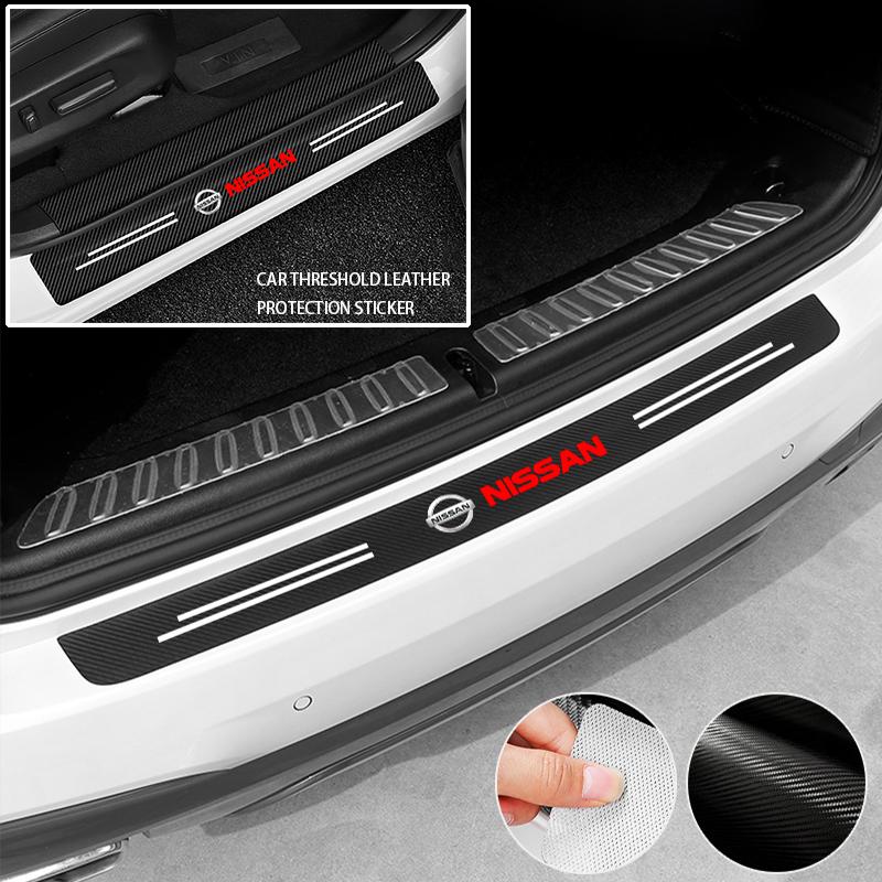 COHPQK1 Car Trunk Rear Bumper Protective Carbon fiber Leather Stickers for Nissan X-trail Qashqai Note Juke Sentra Patrol Navara Micra
