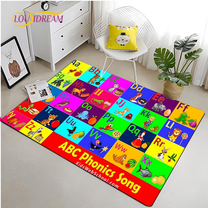 IMIKEYA Dětská hrací podložka Kolekce Hrací čas Abeceda ABC Roční období Měsíce Ovoce a Tvary Vzdělávací koberec do herny ložnice