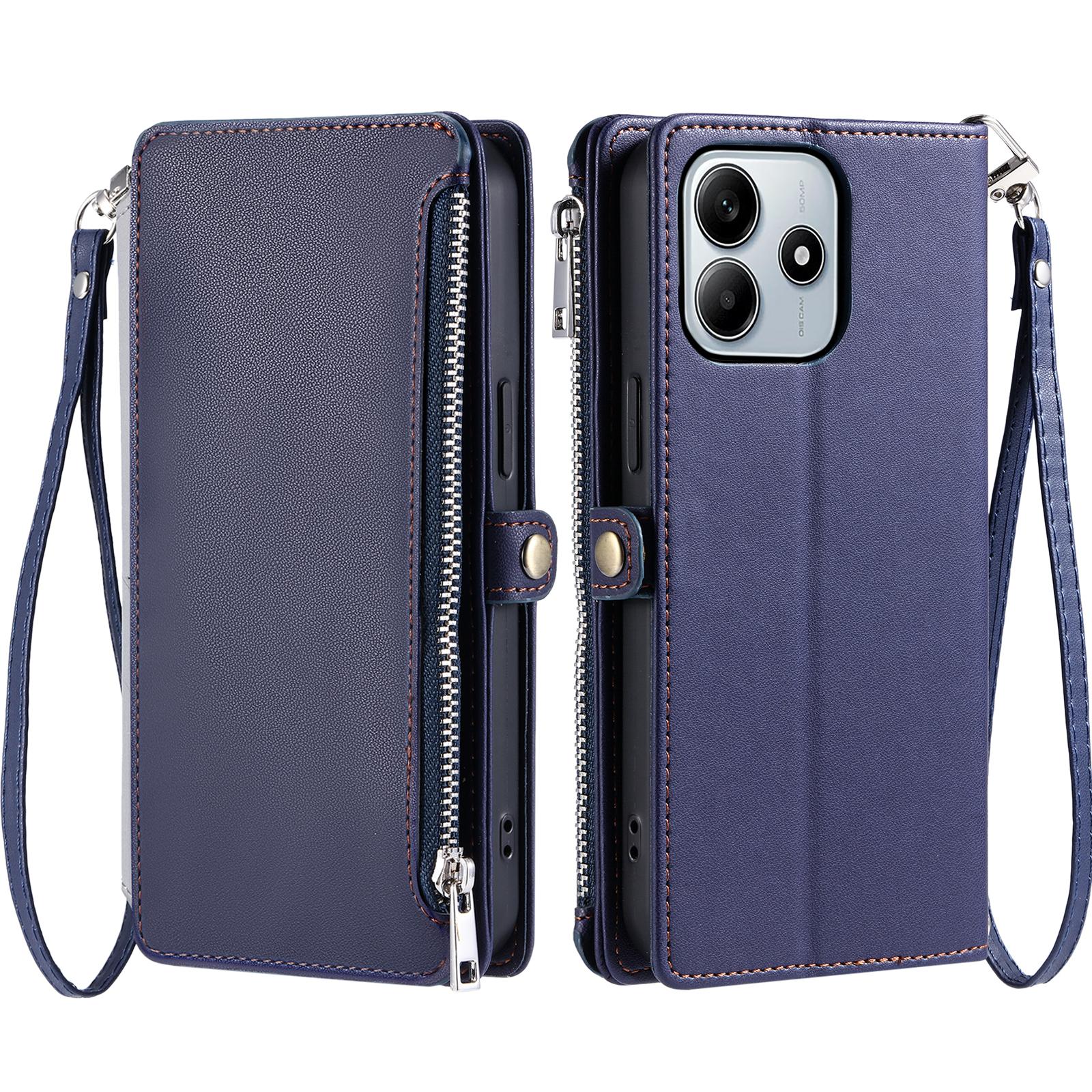 

For Xiaomi Redmi Note 14 4G (163.25x76.55x8.16mm) Leather Case TPU+PU Wallet Phone Cover with Strap Blue