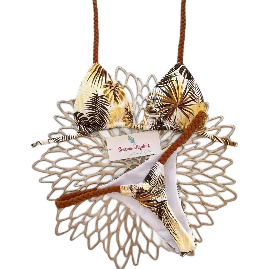 2024 Mehrfarbiger Druck zum Binden Brasilianischer String-Bikini