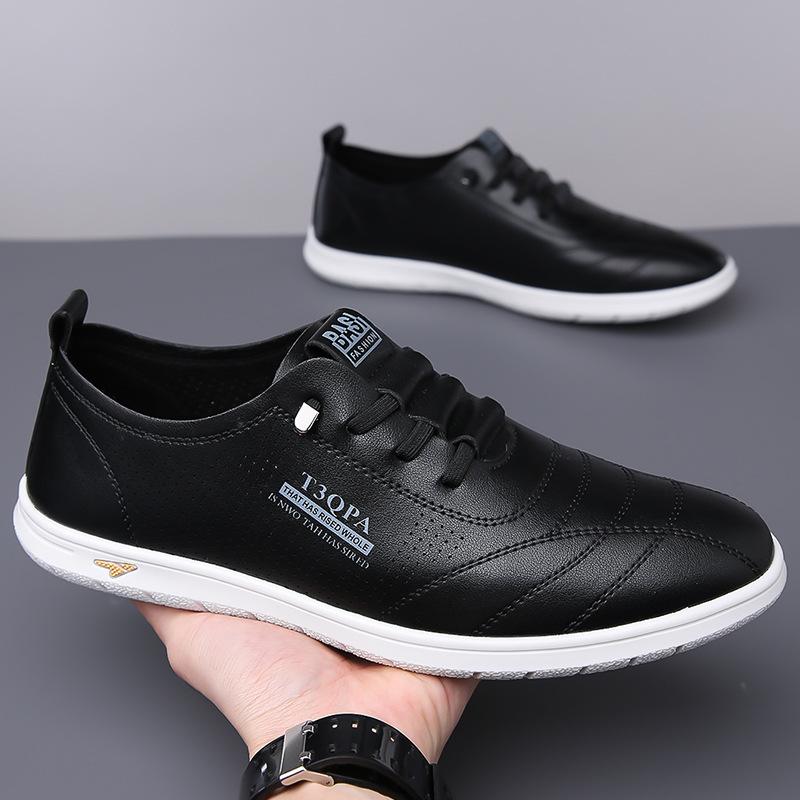 New round head men's casual shoes business trendy men's single shoes little white shoes leather shoes hollow hole shoes leather sandals