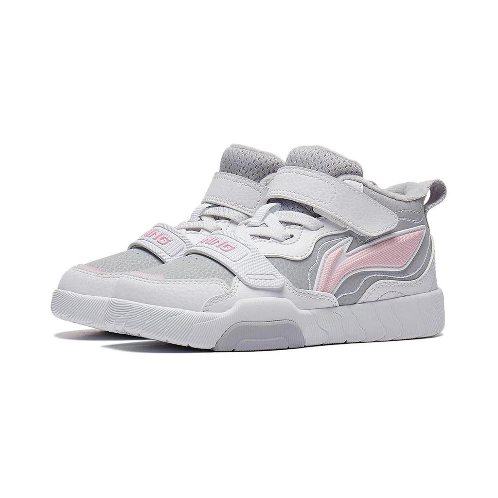 Li Ning Childrens Anti-Kick Shock-Absorbing Mid-Top Sneakers Kids Sneakers White Pink Gray YKNT126-22