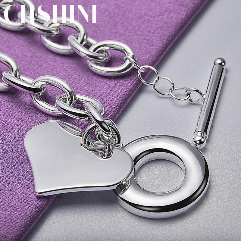 CHSHINE 925 Sterling Silver Heart Brand Pendant Bracelet OT Chain For Women Fashion Charm Jewelry
