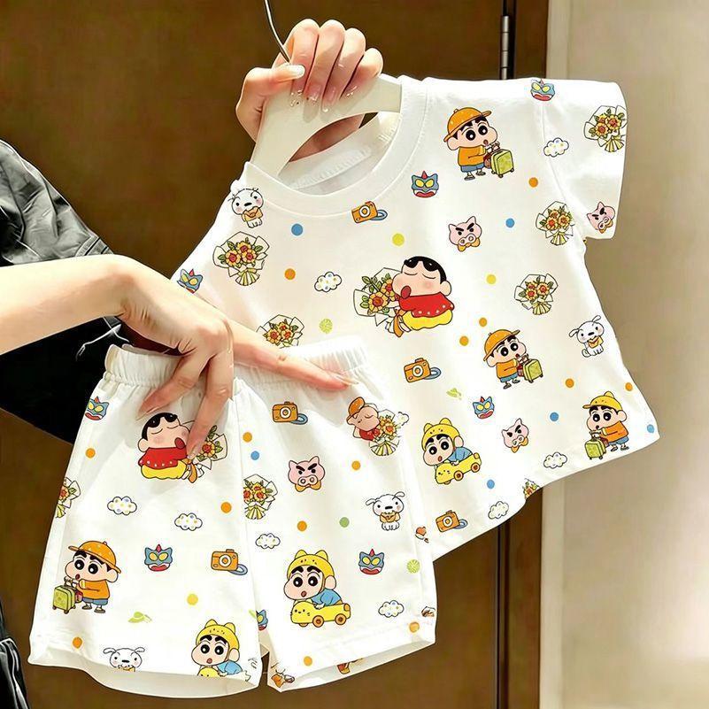 Summer Cute Baby Boys Girls Cartoon Print Pajama Set Casual Outdoor Two Piece Outfit 80cm белый