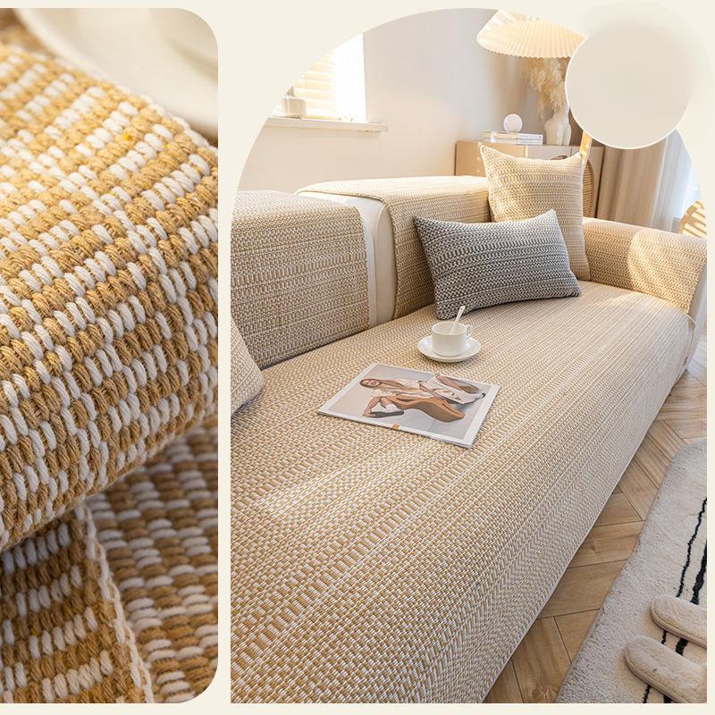 Japanese-Style Linen Woven Sofa Cushion Cotton Linen Sofa Cover Non-Slip Seat Cushion Four Seasons Universal Cover Cloth Summer