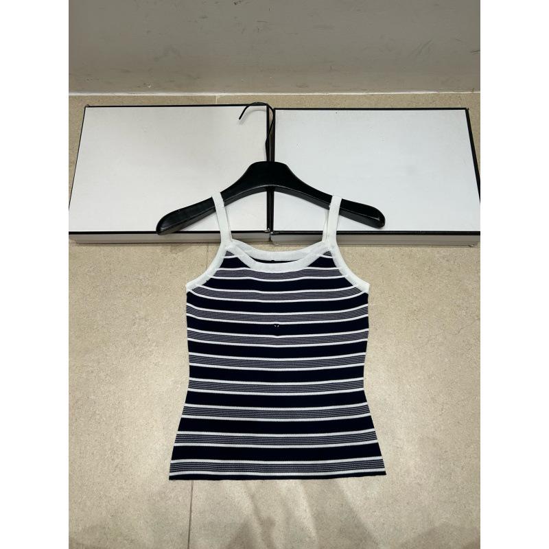 European-Style Striped Color-Block Knitted Camisole - Slim-Fit, Versatile, and Trendy Top