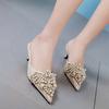 Baotou Fairy Rhinestone Pearl Sandals Summer New Pointed Thin Heel High Heel Sandals Large Size 35-42