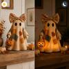 Figurina Fantasma Patchwork con Luce Calda a Batteria 35cm Decorazione di Halloween Materiale Tessuto Texture Morbida