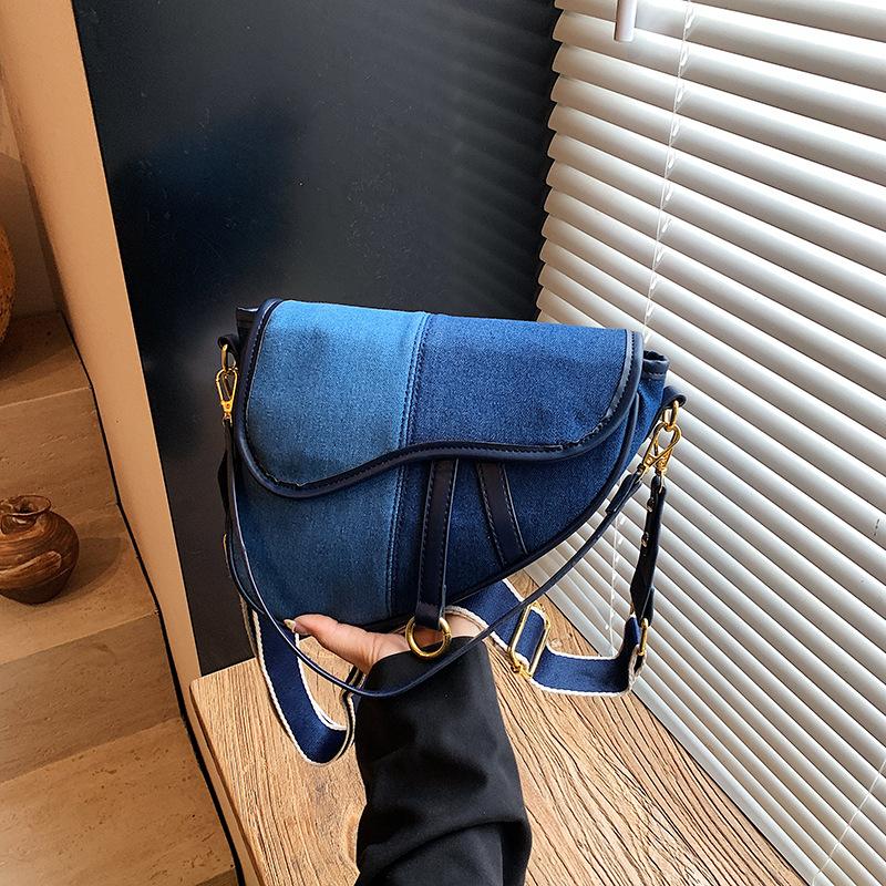 Bag women's bag new fashion often shoulder bag trendy texture messenger bag niche contrasting color splicing saddle bag