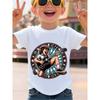 Boys Crewneck T-Shirt, Vintage Rock Guitar Handprint Graphic Short Sleeve Trendy Music Style Casual Top for Boys