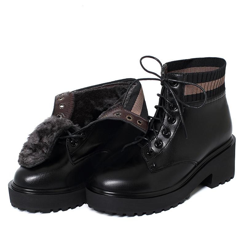 Women Winter Boots Shoes Platform  New Genuine Leather Large Size 41 42 43 Women Ankle Boots Wool Warm Non-slip Boots Ladies