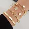 Exquisite Bracelet European and American Double Heart Metal Bracelet Set Women's High-grade Retro Geometric Six-piece Metal Bracelet
