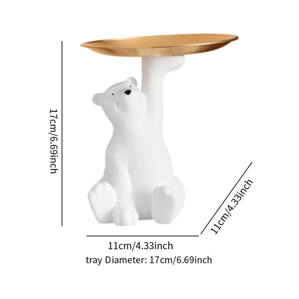 Bear Statue Storage Tray Creative Entryway Key Holder Jewelry Earrings Rings Tray Desktop Ornament for Home Tabletop Decoration