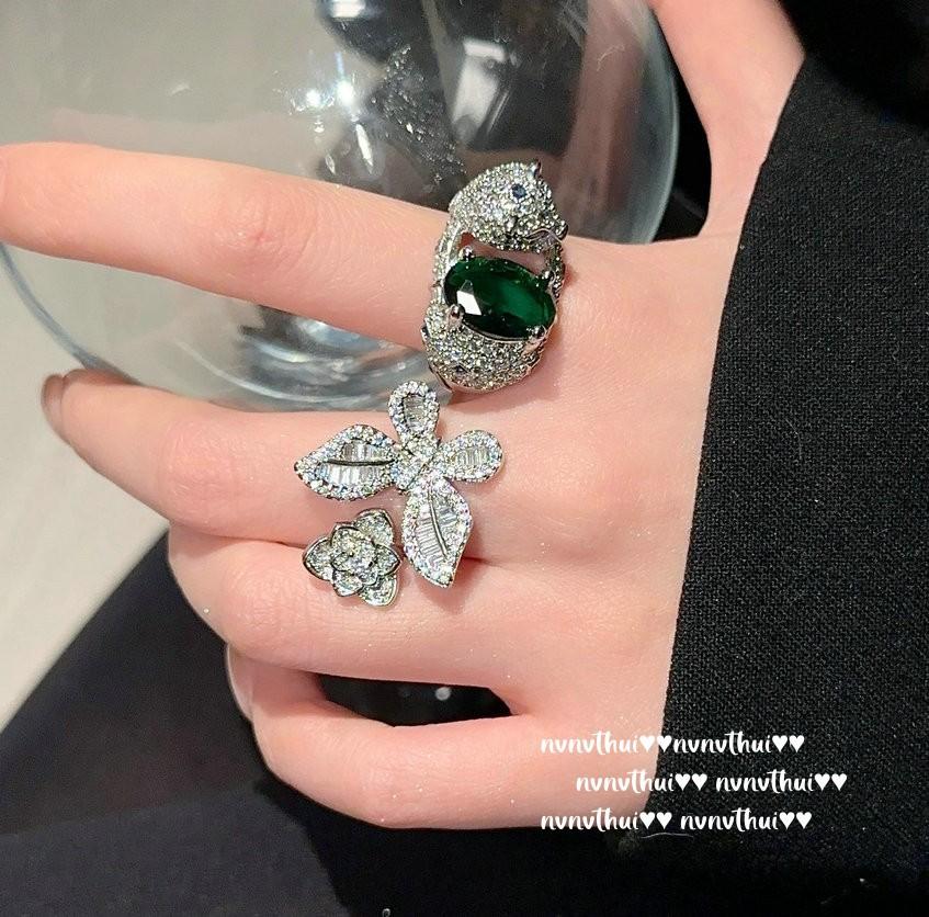 Colombian Emerald Cheetah Gemstone Necklace, Antique, Plated With 18K Gold, Malachite Green Cheetah Zircon Ring.