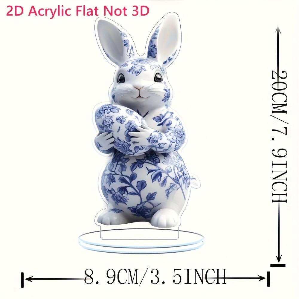 Ornement suspendu Lapin en Acrylique Plat 2D Bleu Blanc Porcelaine, Décoration Fenêtre Salon Maison, Cadeau de Pâques Thanksgiving Pour Amis