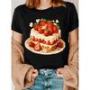 Strawberry Cake Graphic Tee - Women's Y2K Geometric Pattern, Casual Crew Neck, Medium Stretch
